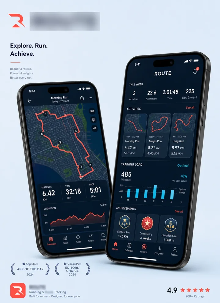 ROUTE: ROUTE mobile app screens showing key flows and interface components.